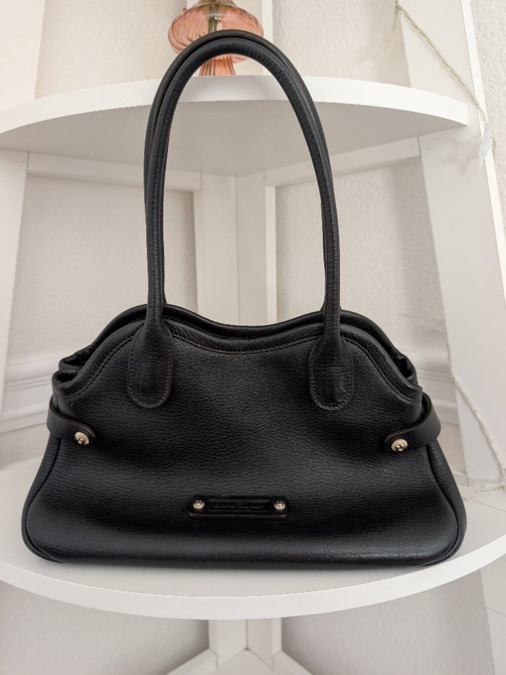 Authentic Vintage Salvatore Ferragamo Pebbled Leather Shoulder Handbag